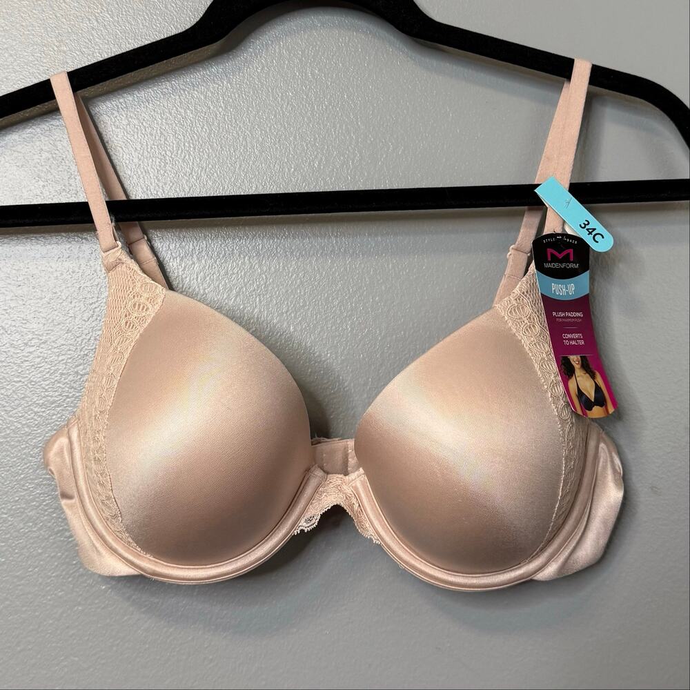 Maidenform Cream Love the Lift Natural Boost Demi Underwire Push Up Bra NEW 34C